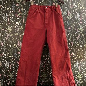 Vintage Red 80s Carpenter Wide-Leg Pants in Red